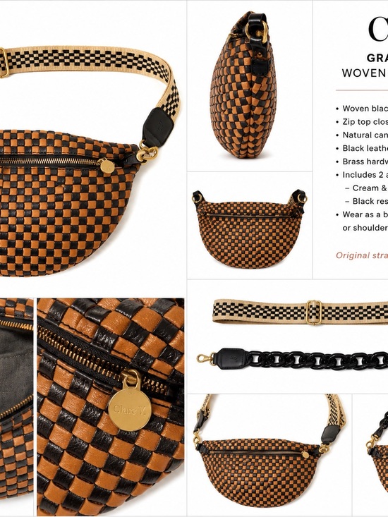 Clare V Handbags - Clare V Woven Leather Crescent Belt Bag in Tan and Black